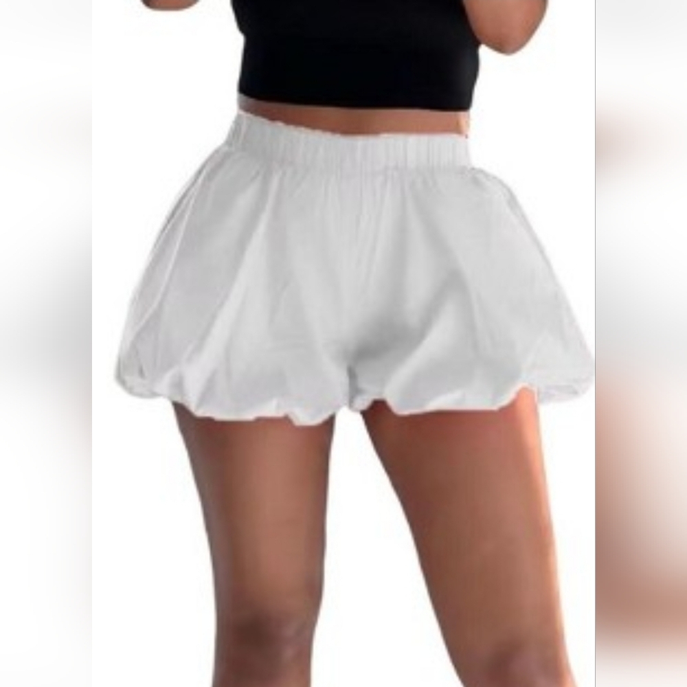 White Bubble Hem Shorts | High Waist Balloon Shorts | Trendy Y2K Mini Skort Look